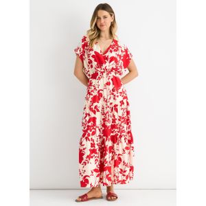 Rode maxi-jurk met bloemenprint en elastische tailleband