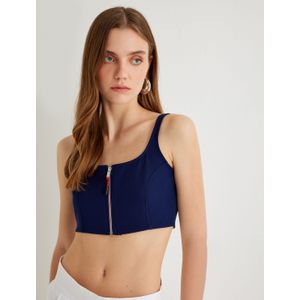 Koton - Slim Fit Crop Top - Blauw - Tanktop met Rits