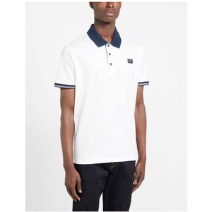 Men's Paul and Shark Logo Patch Organic Cotton Polo Shirt in White