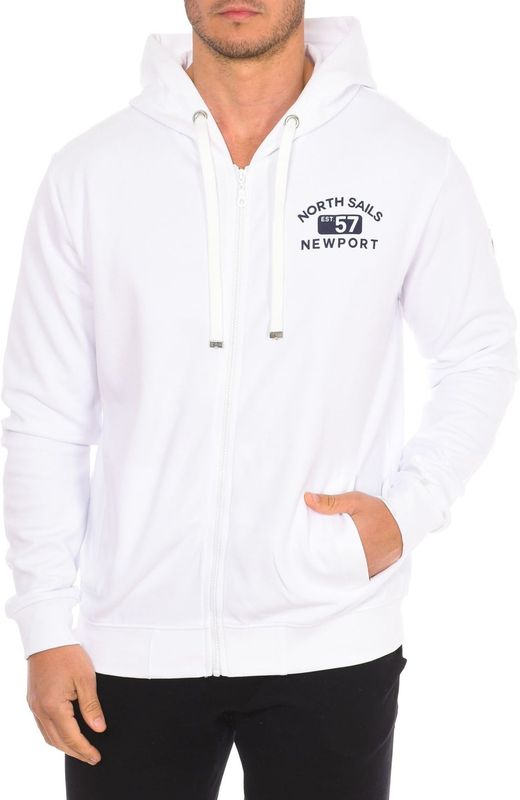 North Sails - Hoodie - Wit - Heren - Met Rits en Merkprint