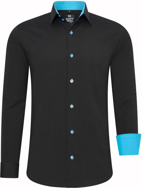 Rusty Neal - Herenoverhemd - Blauw - Katoen/Polyester/Elastaan