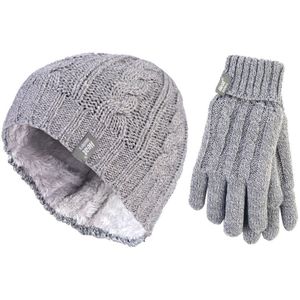 Heat Holders - Damesmuts en handschoenenset voor de winter - Lichtgrijs