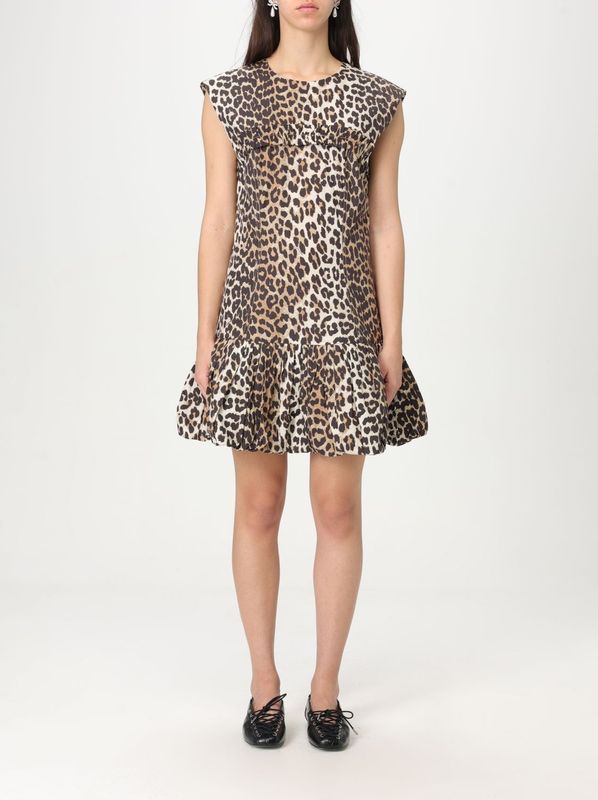 Ganni - Poplin Corset Mini Jurk - Bruin - Dames