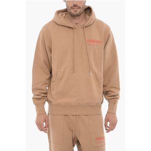 Fleece katoenen hoodie met twee zakken in bruin