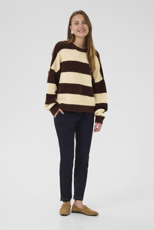 CULTURE - Trui - Crème / Donkerbruin - Losse Pasvorm - Lange Mouw