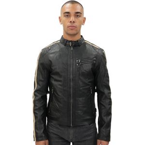 Heren - Gestreept Leren Jack - Marseille - Caféracer