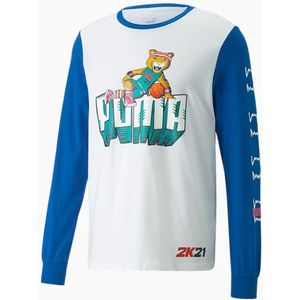 Puma x 2K - Lange Mouw Crew Hals - Wit Blauw - Heren Katoenen Top