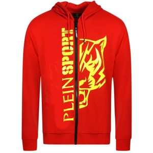 Plein Sport Grote Gele Logo Rode Hoodie Met Rits - Maat L