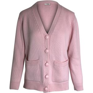 Ganni Relaxed-Fit V-hals Cardigan in Pastel Roze Merinowol
