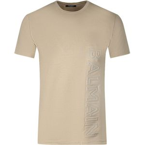 Balmain - T-shirt - Sand - Met Geëmbosseerd Logo