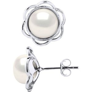 Stud Earrings FLOWER Zoet Water Beads knoppen 8-9mm White 925