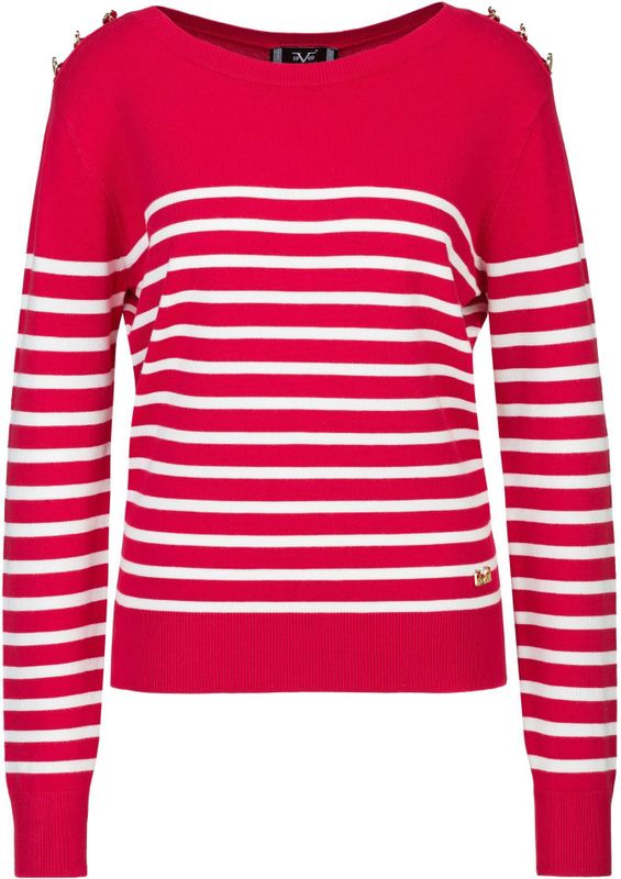 19V69 ITALIA - Flora - Gebreide Trui - Rood/Wit - Lange Mouw