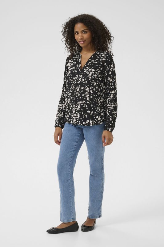 Blouse - KAbeathe - Regular Fit - Zwart/Wit - Lange Mouwen