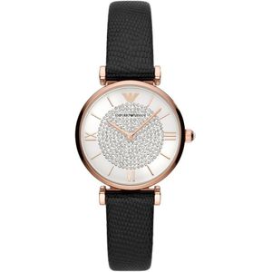 Emporio Armani Gianni T-Bar AR11387 Horloge - Leer - Zwart - Ø 32 mm