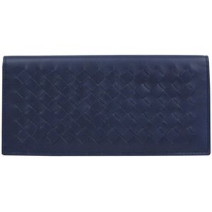 Bottega Veneta Men's Interccciaco Navy Blue Leather Long Bifold Wallet 390878 4111
