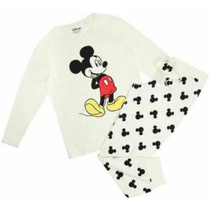 Disney Dames/dames Relax Mickey Mouse lange pyjamaset met lange mouwen (CrÃ¨me/zwart/rood)