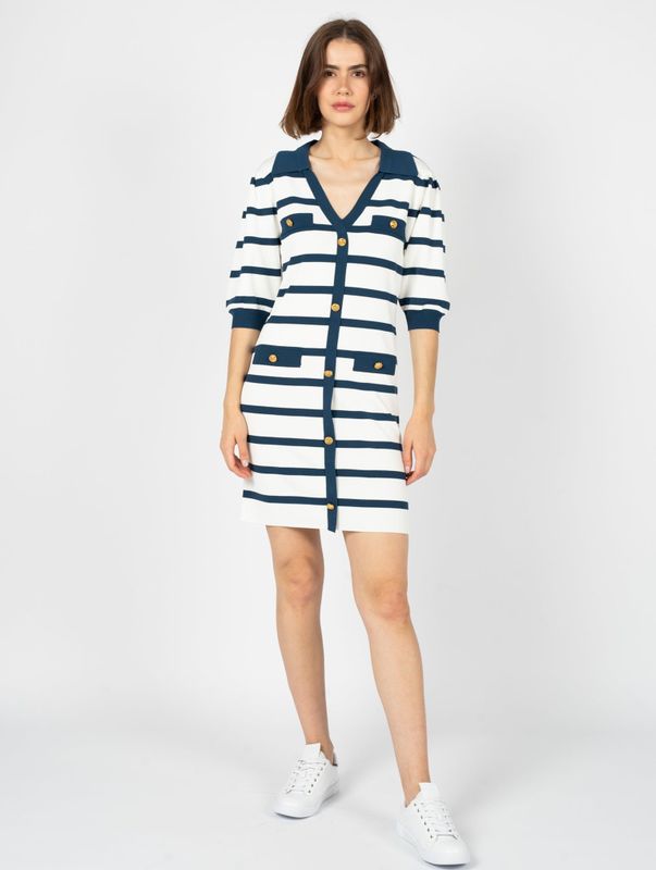 Silvian Heach - Gestreept Mini Jurkje - Wit - Dames - Katoen