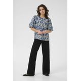 Kaffe - Blouse - Blauw - Dames - ½ Pofmouwen - Ronde Hals