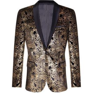 Heren klassieke gouden paisley zwart fluwelen smoking dinerjas op maat gesneden blazer