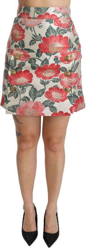 Dolce & Gabbana Vrouwenrok met hoge taille, wit, groen en rood bloemmotief