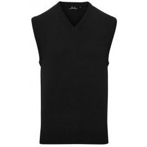 Premier Heren Mouwloze Katoen Acryl V Hals Trui (Zwart)