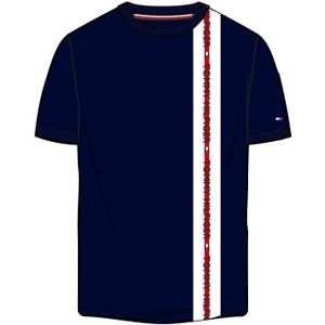 Tommy Hilfiger Heren Streep Logo T-Shirt (Blauw)