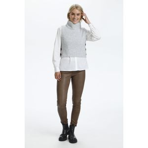 Cream - Korte Gebreide Slipover - Lichtgrijs Melange - Dames - Polyester