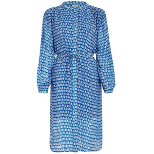 Peppercorn Jurk Met All Over Print En Ceintuur Blauw/ecru - Maat S