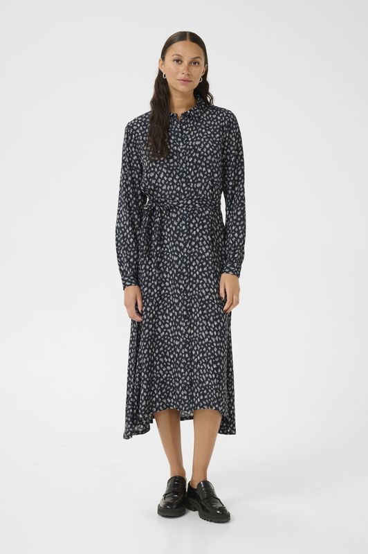 Kaffe - Blousejurk 'Oline' - Blauw/Wit - Normale Pasvorm - Lange Mouw