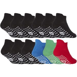 Sock Snob 12 Paar Multipack Jongens Gymsokken met Grips, Katoenen Trainer Sokken - Zwart Groen