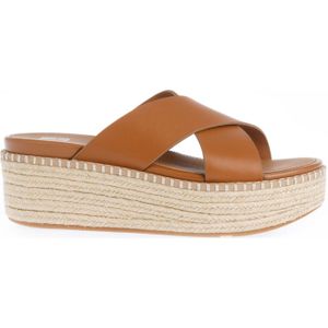 Women's Fit Flop Eloise Espadrille Wedge Cross Slide Sandalen in Tan