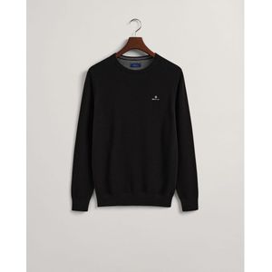 Gant Piqué-katoenen Sweater Met Ronde Hals Voor Heren, Zwart - Maat L