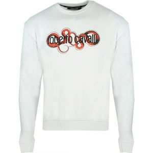 Witte sweater van Roberto Cavalli met slang omwikkeld logo