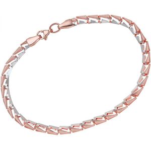 9ct rosÃ©- en witgouden diamantgeslepen armband met open vierkante schakels met een lengte van 19 cm