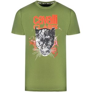 Cavalli Class Lightning Panther Design Green T-Shirt - Maat 2XL