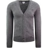 Lacoste - Grijze Wollen Cardigan - Heren - V-hals - Bestand Tegen Pilling