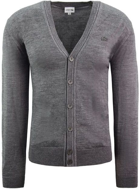Lacoste - Grijze Wollen Cardigan - Heren - V-hals - Bestand Tegen Pilling