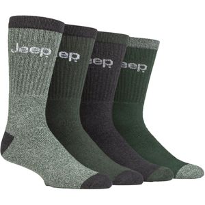 Heren Gerecycled Katoenen Sokken | Jeep | 4-Pack Dikke Gebreide Volle Vulling Bootsokken - Groen / Antraciet