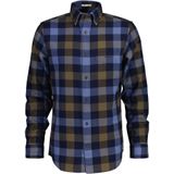 Men's Gant Regular Fit Herringbone Flannel Checked Shirt In Blue - Maat L