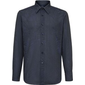 Overhemd - Zilver - Slim Fit Palms - Katoen - Jacquard Geweven Palmbomenpatroon