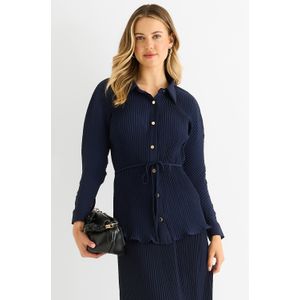 Marineblauw plissé overhemd met knopen