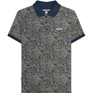 Lambretta Heren SS25 Paisley gemerkt poloshirt (Marine/Grijs)