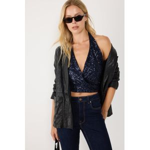 Navy V-hals Achterdetail Dames Blouse