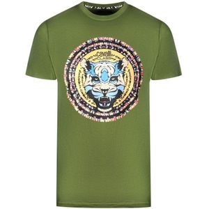 Cavalli Class Circular Wild Cat Logo Green T-Shirt