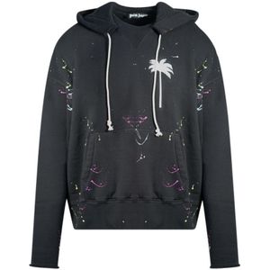 Palm Angels PXP Painted Raw Cut Black Hoodie - Maat M