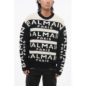 Tweekleurige ronde hals trui met all-over logo in zwart en wit