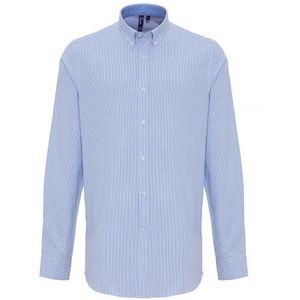 Premier Heren Gestreept Oxford Overhemd Met Lange Mouwen (Wit/Oxford Blauw)