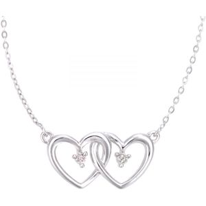 9ct witgouden halsketting met diamanten gekoppeld hart met een lengte van 42 cm