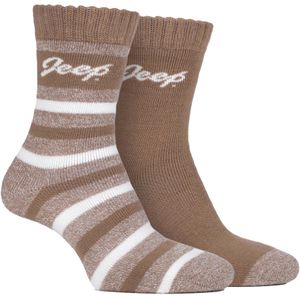 Dames Thermische Boote sokken | Jeep | Ademend Gevuld Sokken voor Hardlopen, Wandelen en Hiken | Gevoerde Gestreepte Ontwerp Sokken - Tan / Crème