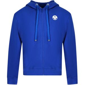 North Sails - Hoodie - Blauw - Heren - Katoen - Met Rits en Merkprint